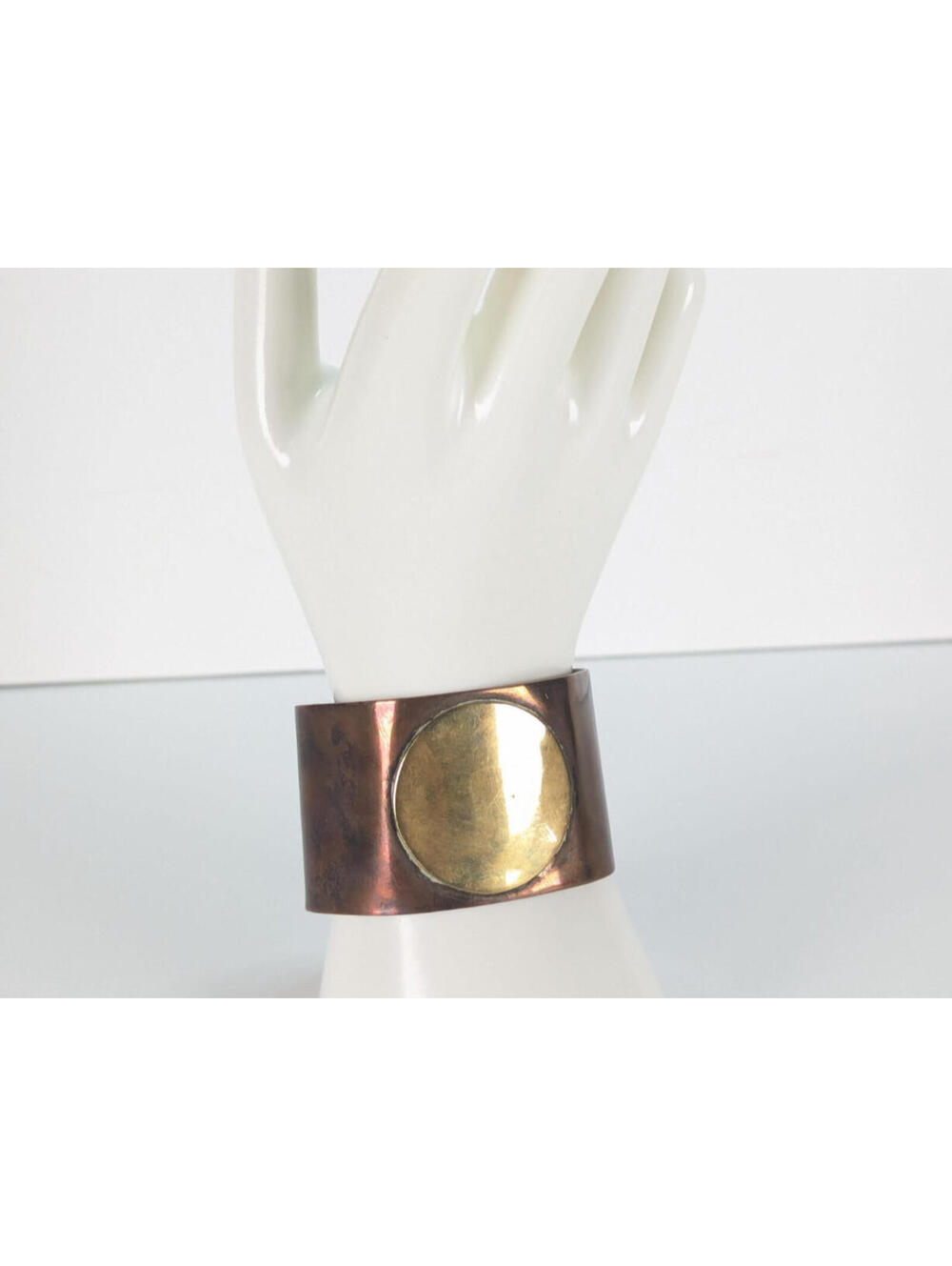 Vtg Copper & Brass Wide Cuff Bracelet Brutalist Gypsy Hobo Minimalist 6" Wrist